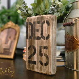 Rustic Farmhouse "DEC 25" Wood Block Christmas Sign | Distressed Holiday Decor