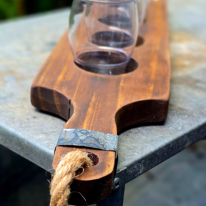The Anchor & Grain Handcrafted Wood Beer Tasting Paddle with Distressed Galvanized Plates